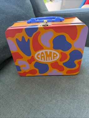 CAMP Brand Yellow Blue and Orange Retro Style Metal Lunchbox